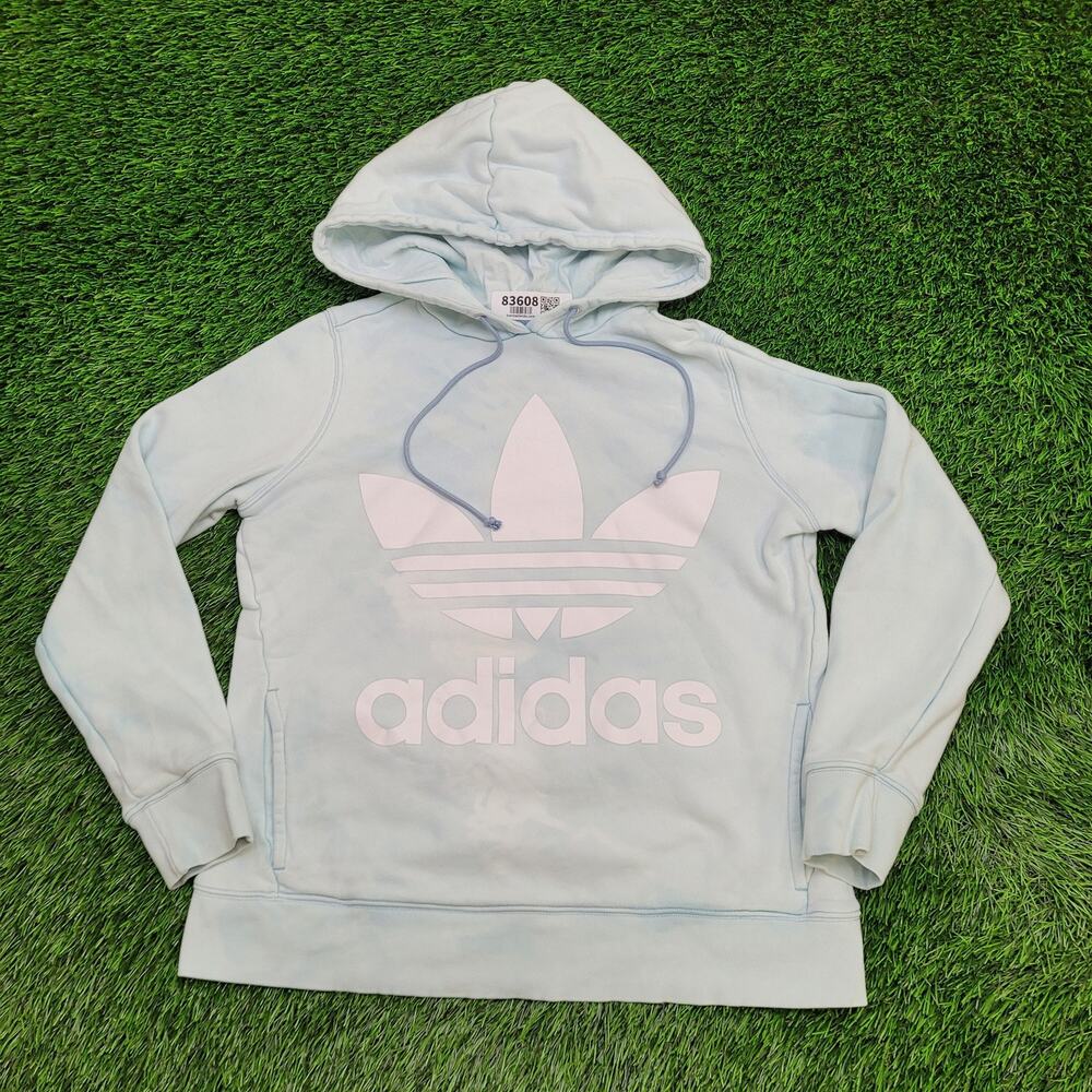 ADIDAS Trefoil Hoodie Womens S/M 20x23 Baggy Crop Faded Blue